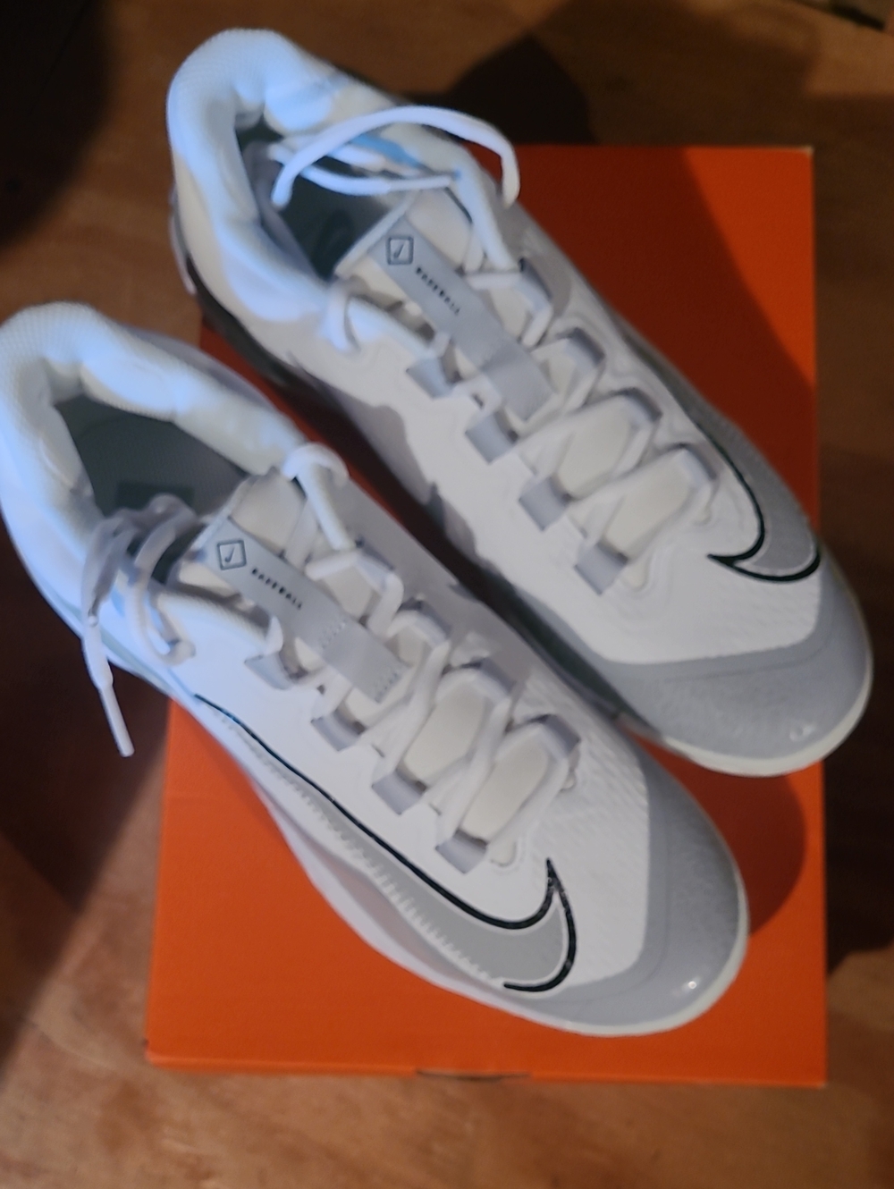 Nike White and Gray Men's Low-Top Sneakers with Black Swoosh